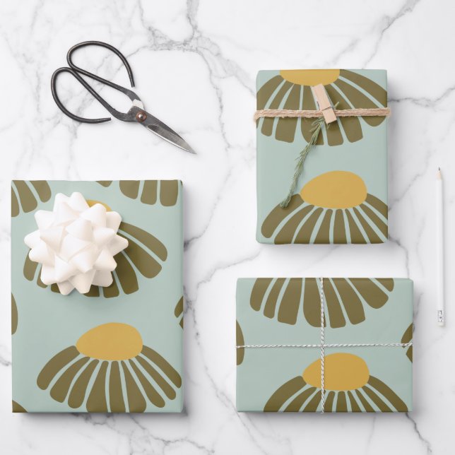 Wildblume | Blumenarbeit im Herbst Aquamarin Geschenkpapier Set (Vorderseite)