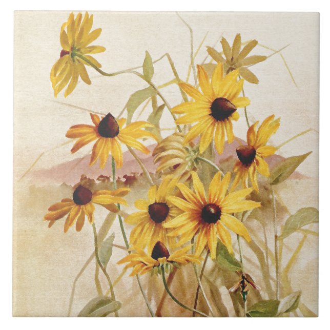 Wildblume-BlumenBlumen-botanische Fliese (Vorderseite)