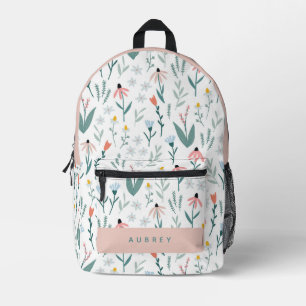 Wildblume Blumengarten Muster Weiß & Rosa Bedruckter Rucksack