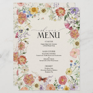 Wildblume-Blumenrahmen-Brautparty Menükarte