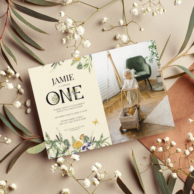 Wildblume Boho 1st Birthday Girl Foto Einladung (Von Creator hochgeladen)
