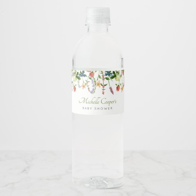 Wildblume Boho Baby Dusche Wasser Flasche Etikett (Vorderseite)