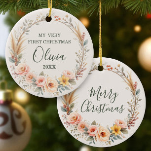 Wildblume Boho Baby First Christmas Personalisiere Keramik Ornament