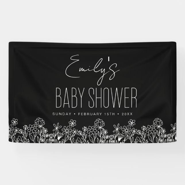 Wildblume Boho Baby Shower Black Elegant Banner (Horizontal)