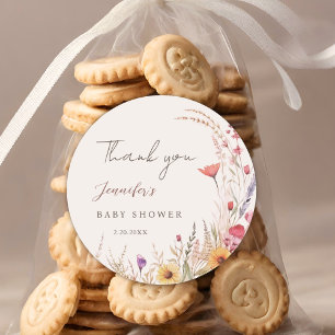 Wildblume Boho Baby Shower Fevor Classic Runder Aufkleber
