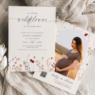 Wildblume Boho Babydusche Grüne Einladung