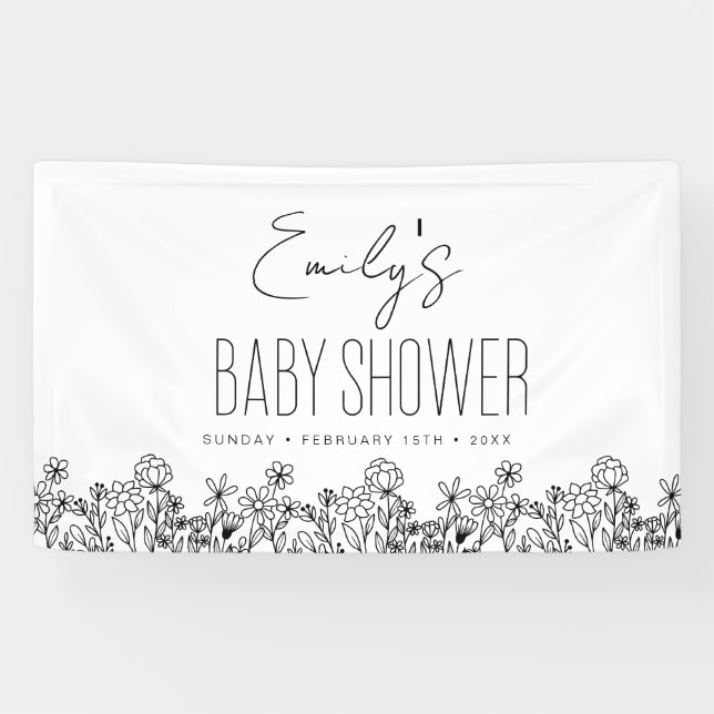 Wildblume Boho Babydusche Moderne Elegant Banner (Horizontal)