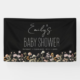 Wildblume Boho Babydusche Moderne Schwarz Banner