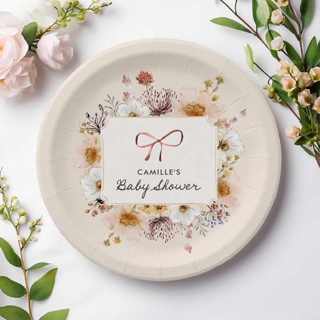 Wildblume Boho Babydusche Pappteller (Rustic boho floral baby shower paper plates)