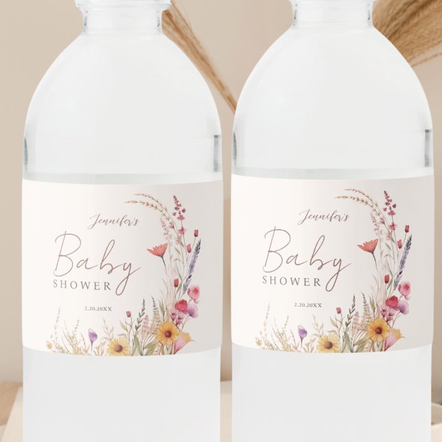 Wildblume Boho Babydusche Wasserflaschenetikett (Von Creator hochgeladen)