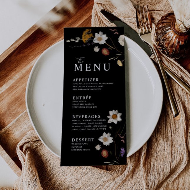 Wildblume Boho Black Menu Menükarte (Von Creator hochgeladen)