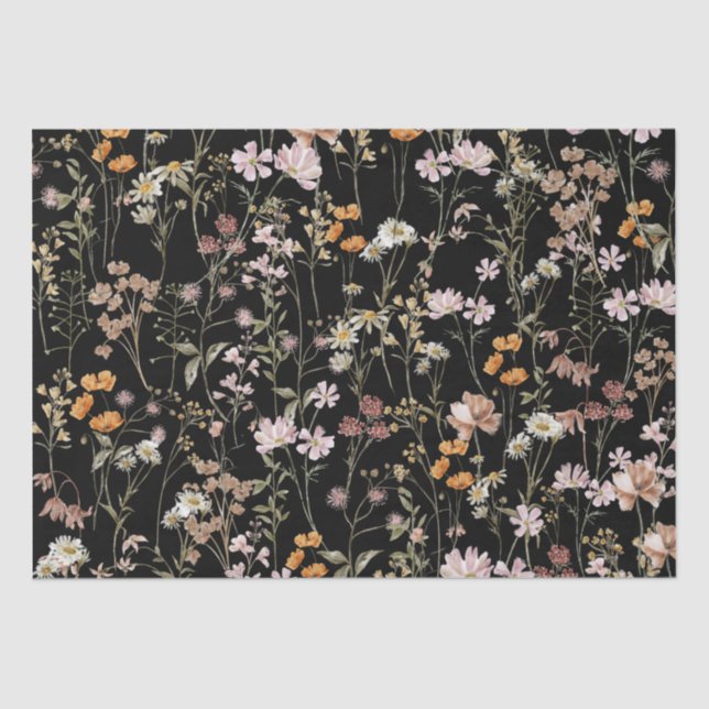 Wildblume Boho Bloom Garden Black Seidenpapier (Vorderseite)