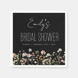 Wildblume Boho Brautparty in Bloom Black Serviette