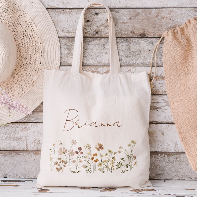 Wildblume Boho Bridesmaid Name Tote Bag Tragetasche (Von Creator hochgeladen)