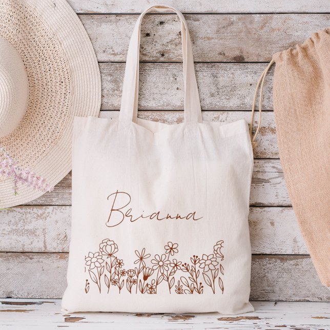 Wildblume Boho Bridesmaid Name Tote Bag Tragetasche (Von Creator hochgeladen)