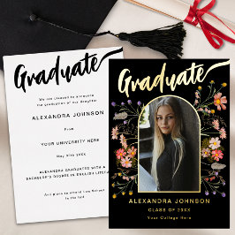 Wildblume Boho Chic Graduate Foto Script Gold Folieneinladung