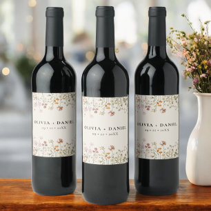 Wildblume Boho Chic Terracotta Neutrale Hochzeit Weinetikett