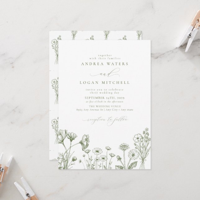 Wildblume Boho Chic Wedding Einladung (Vorderseite/Rückseite Beispiel)