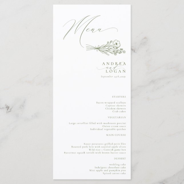 Wildblume Boho Chic Wedding Menükarte (Vorderseite)