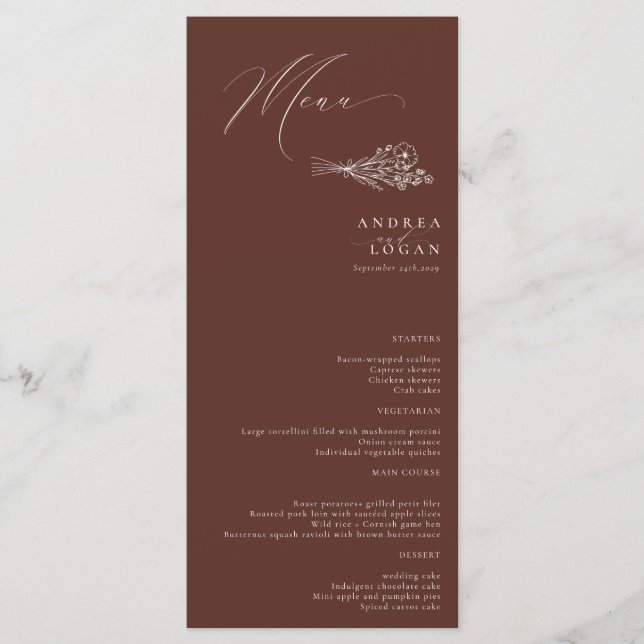 Wildblume Boho Chic Wedding Menükarte (Vorderseite)