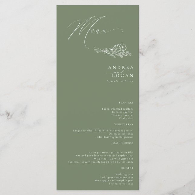 Wildblume Boho Chic Wedding Menükarte (Vorderseite)