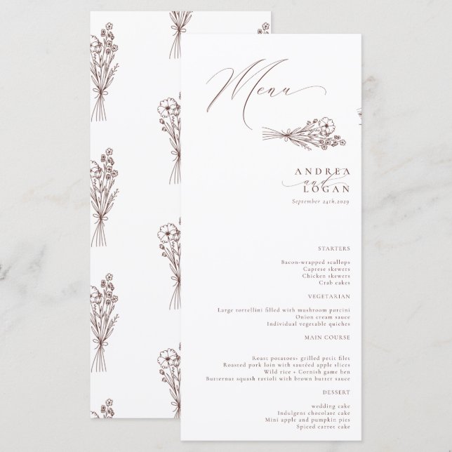 Wildblume Boho Chic Wedding Menükarte (Vorne/Hinten)