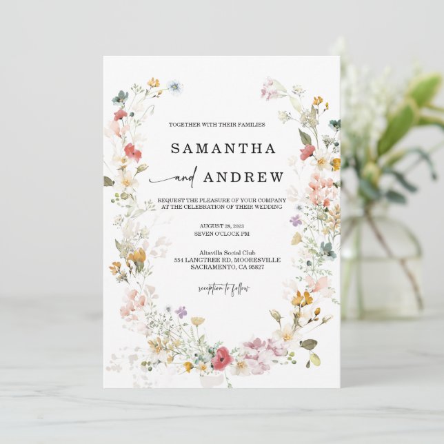 Wildblume Boho Einladung zur Hochzeit (Stehend Vorderseite)