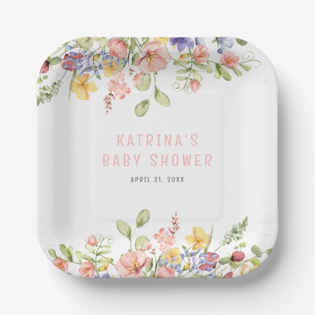 Wildblume Boho Field Gender Neutral Baby Shower Pappteller (Vorderseite)