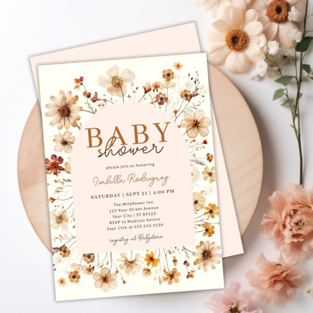 Wildblume Boho Floral Baby Dusche Einladung (Wildflower Boho Floral Baby Shower Invitation)