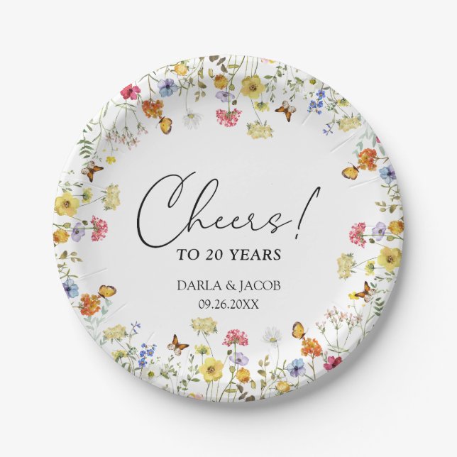 Wildblume Boho Floral Cheers Hochzeitstag Pappteller (Vorderseite)