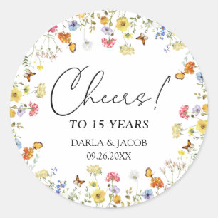 Wildblume Boho Floral Cheers Hochzeitstag Runder Aufkleber