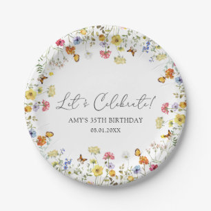 Wildblume Boho Floral Let's Celebrate Birthday Pappteller