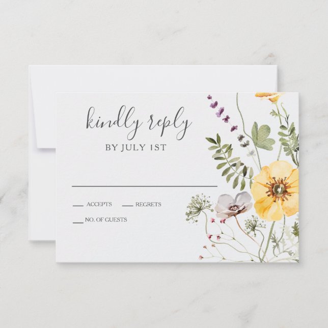 Wildblume Boho Floral Wedding RSVP Karte (Vorderseite)