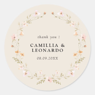 Wildblume Boho Floral Wedding Runder Aufkleber