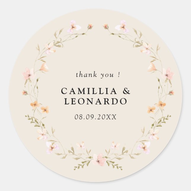 Wildblume Boho Floral Wedding Runder Aufkleber (Vorderseite)