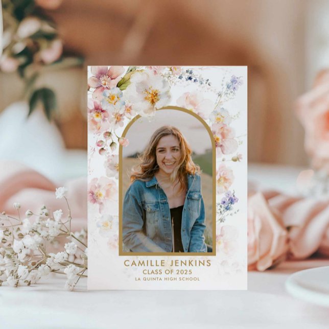 Wildblume Boho Foto Abschluss Ankündigung (Boho Floral Photo Graduation Announcement)