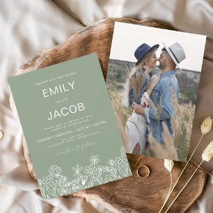 Wildblume Boho Foto Sage Green Wedding Einladung