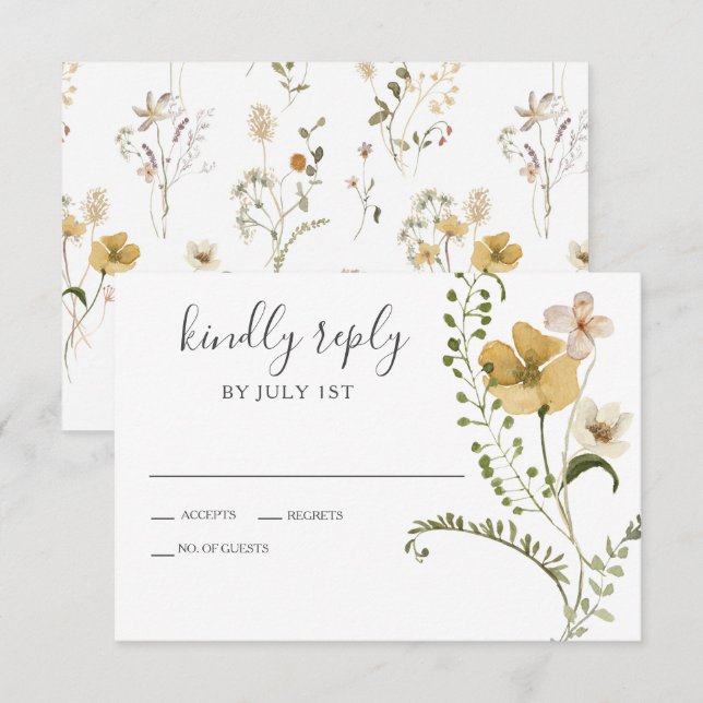 Wildblume Boho garden Floral Wedding RSVP Card Karte (Vorne/Hinten)