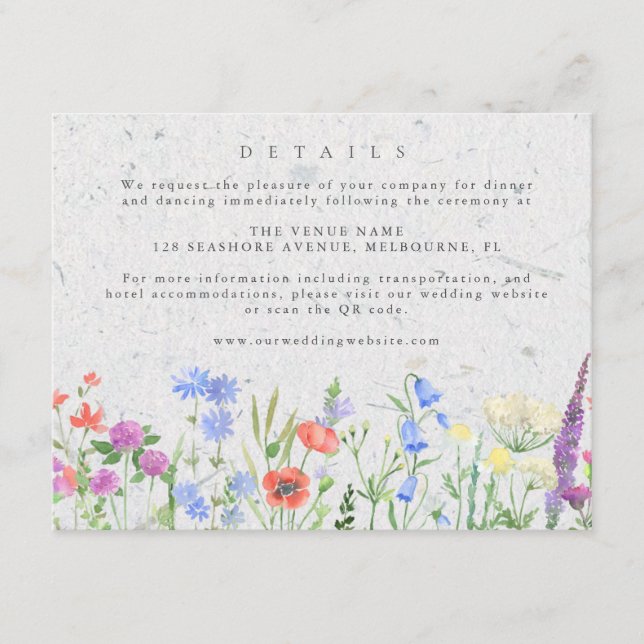 Wildblume Boho Garden Hochzeiten Details Begleitkarte (Vorderseite)