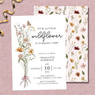 Wildblume Boho Garden Theme Girl 1. Geburtstag Inv Einladung