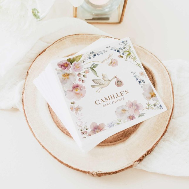 Wildblume Boho Girl Babydusche Serviette (Spring Floral Garden Baby Shower Napkins)