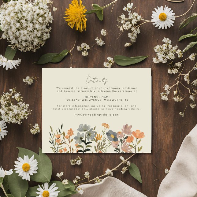 Wildblume Boho Hochzeit im Herbst Details Begleitkarte (Wildflower Boho Fall Wedding Details Enclosure Card)