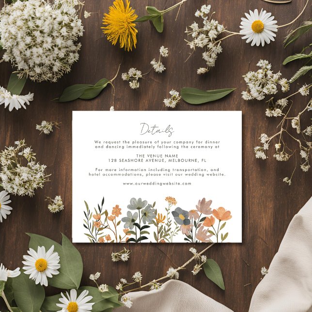 Wildblume Boho Hochzeit im Herbst Details Begleitkarte (Wildflower Boho Fall Wedding Details Enclosure Card)