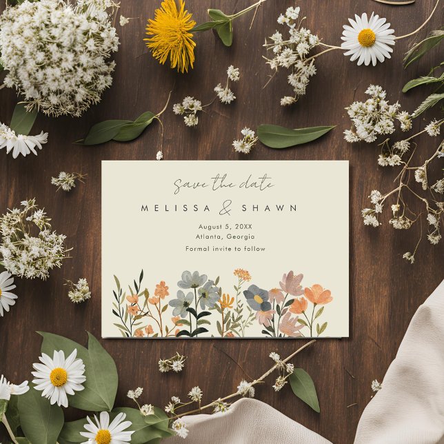 Wildblume Boho Hochzeit im Herbst Foto Save the Da Date (Wildflower Boho Fall Wedding Photo Save The Date)