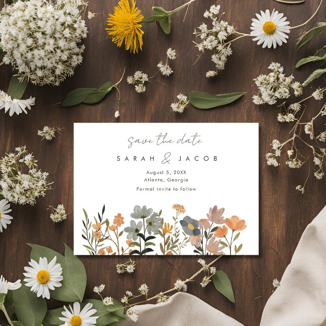 Wildblume Boho Hochzeit im Herbst Foto Save the Da Save The Date (Wildflower Boho Fall Wedding Photo Save The Date)