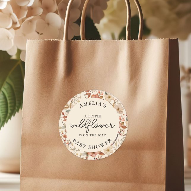 Wildblume Boho Ivory Floral Baby Dusche Runder Aufkleber (Von Creator hochgeladen)