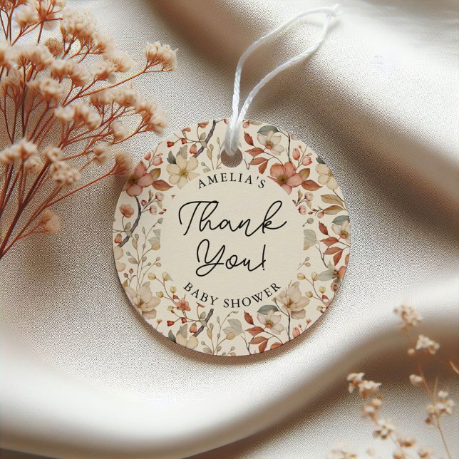 Wildblume Boho Ivory Floral Baby Dusche Vielen Dan Geschenkanhänger (Von Creator hochgeladen)