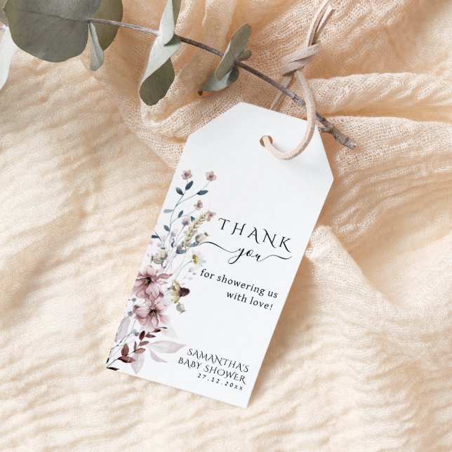 Wildblume boho minimale moderne Baby Dusche Dank Geschenkanhänger (Von Creator hochgeladen)