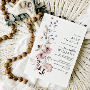Wildblume boho minimalistisch moderne Baby Dusche Einladung