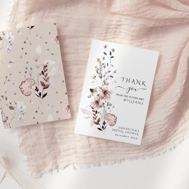 Wildblume boho minimalistisches modernes Brautpart Dankeskarte (Von Creator hochgeladen)